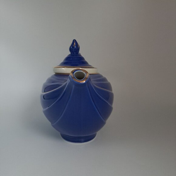 Hall Pottery Blue Gold Aladdin Lamp 6 Cup Teapot Tea Strainer MCM Genie-Inspired - Picture 3 of 16